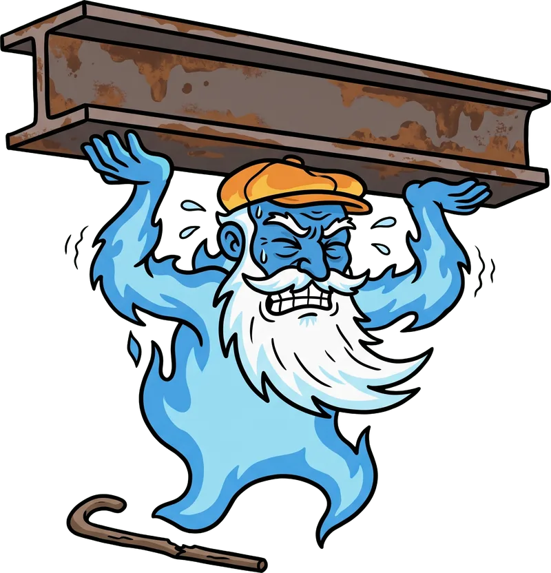Old Man Gas handcuffing his own wrist to a New Zealand family's front door handle, holding up a contract that unrolls off the bottom of the frame.